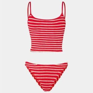 Hunza G Strap Bikini Red & White Stripe – One Size Crinkle Stretch Set
